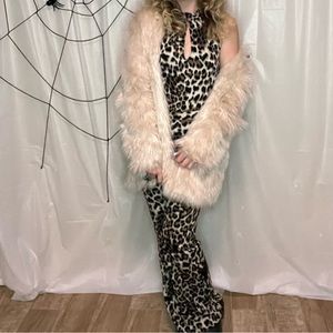 Animal Print Halter Flare Leg Jumpsuit